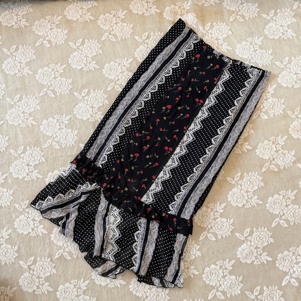Vintage Y2K Syrup Clothing Co Patchwork Floral Lace Midi Skirt Size 8